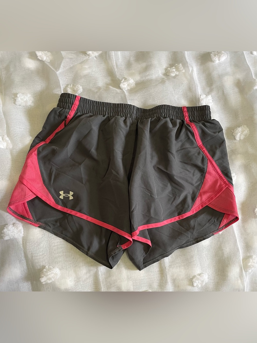 Under Armour Grey Shorts with Pink Trim - Women's Athletic Running Shorts